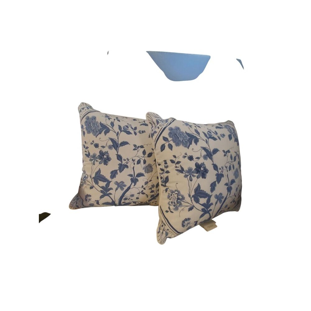 Laura Ashley Home 2 pillows cotton 16" square white blue floral